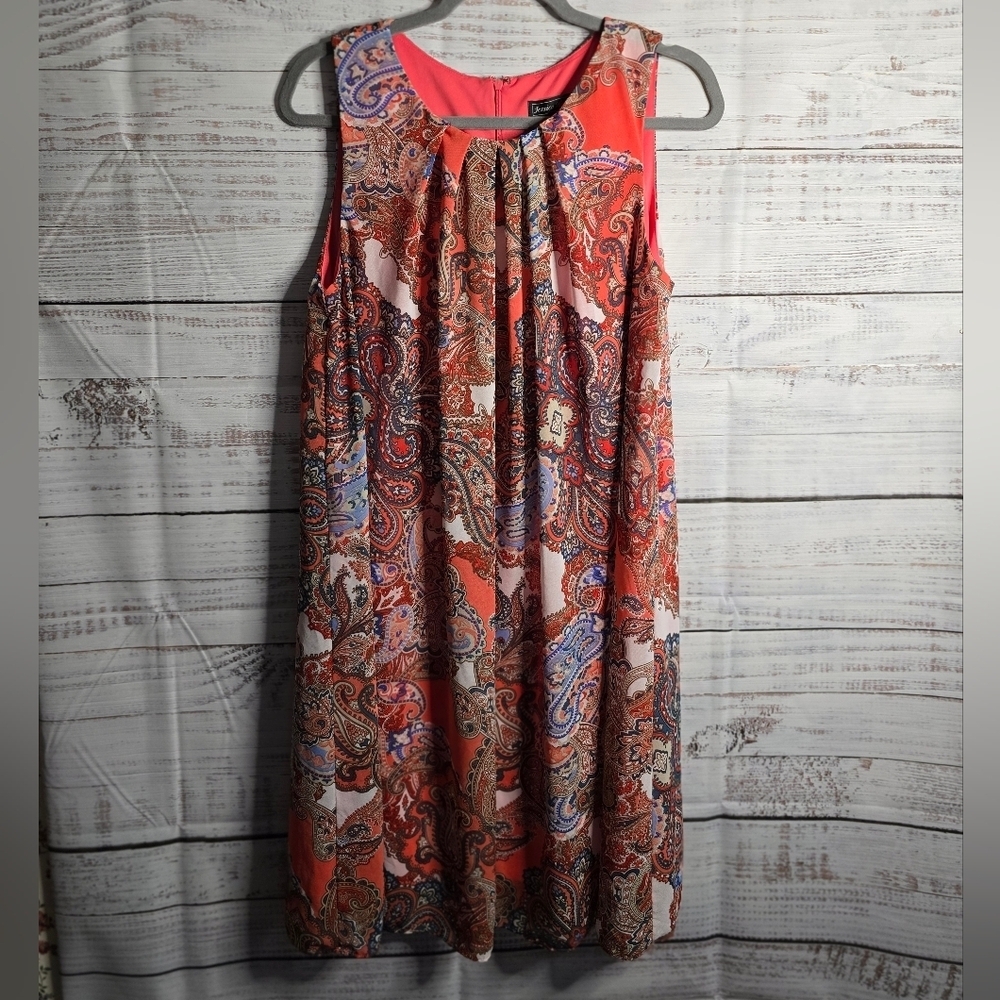 Jessica Howard Coral‎ and Blue Paisley Knee Length Dress Size 12